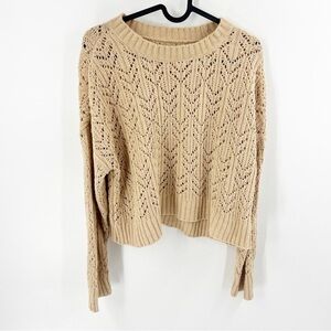 ✅ AMERICAN EAGLE TAN OPEN WEAVE CROPPED SWEATER SIZE SMALL